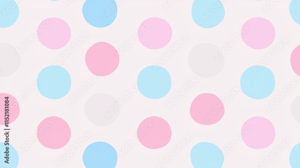 Poster cheerful and playful polka dot pattern features pink, light blue, and light gray dots on a soft past