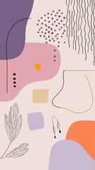 Fototapeta premium Modern and artistic composition featuring an array of abstract shapes, flowing lines, and organic elements, creating a captivating design filled with visual interest and texture