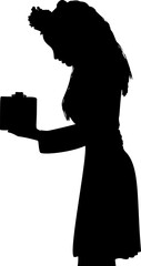 Abstract silhouette of a girl holding a gift box, symbolizing joy, generosity, and anticipation. Ideal for celebration, the image captures the spirit of giving and the excitement of receiving.