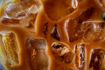 Iced Coffee Macro: Rich Details of Ice Cubes and Creamy Coffee