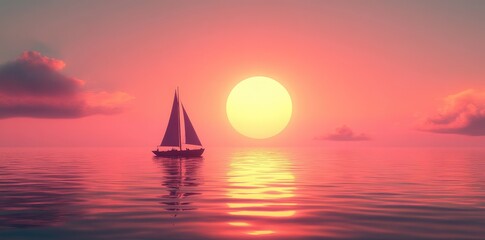 Naklejka premium Sailboat at Sunset Peaceful Ocean Scene