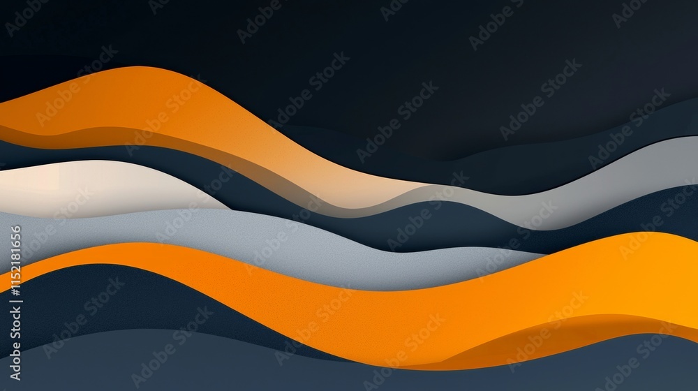 Poster modern abstract background with overlapping wavy shapes in orange, blue, and gray tones creates a dy