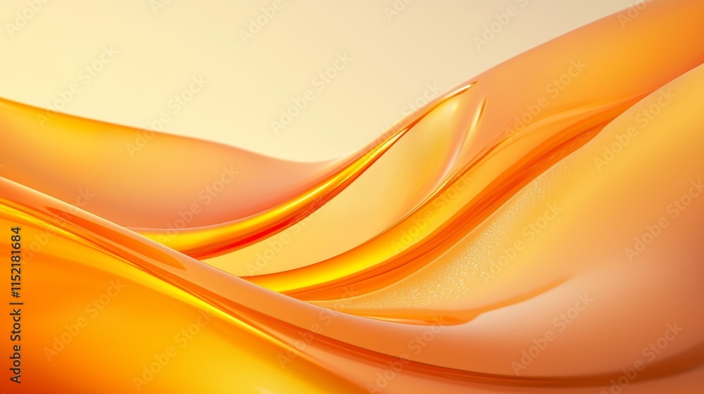 Poster flowing smooth orange caramel or honey liquid creates elegant curves and shapes, forming an abstract