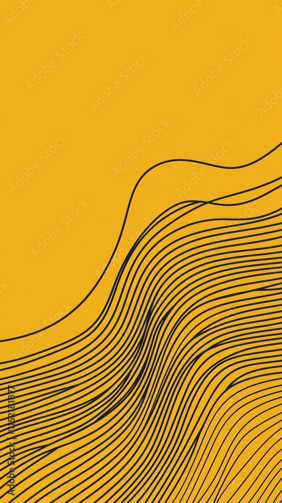 Poster thin black lines create a wavy pattern across a vibrant yellow background, forming an abstract desig