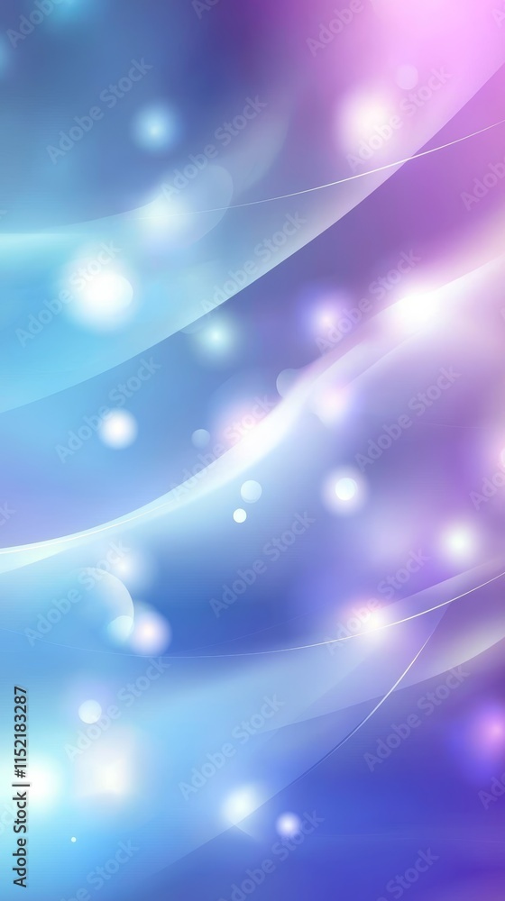 Poster smooth curves and glowing circles create a dreamy, ethereal backdrop in shades of blue and purple, p