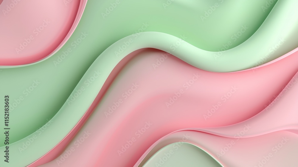 Poster pink and green pastel colored swirls intertwine, generating a smooth and visually appealing abstract