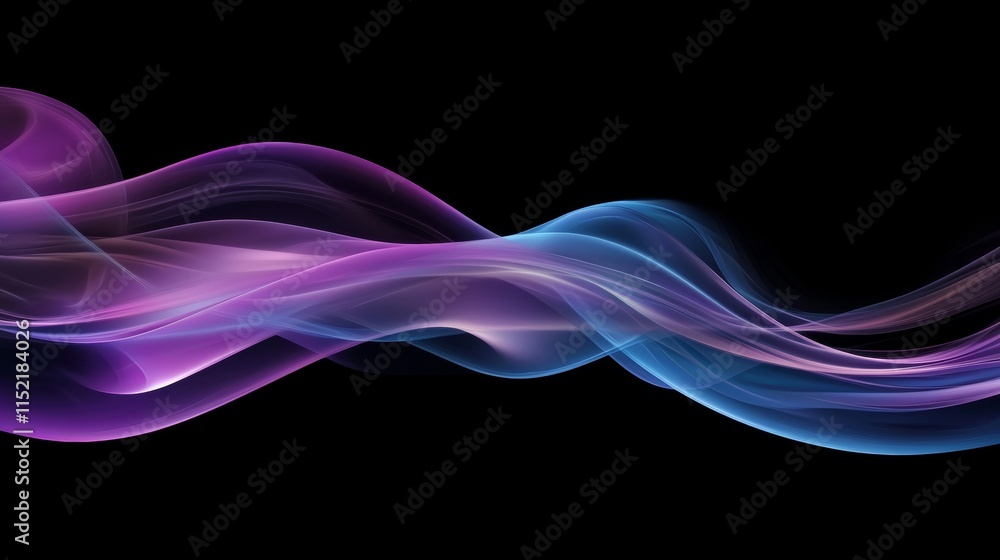 Poster purple and blue wave flowing on black background creating an abstract and elegant design, suitable f