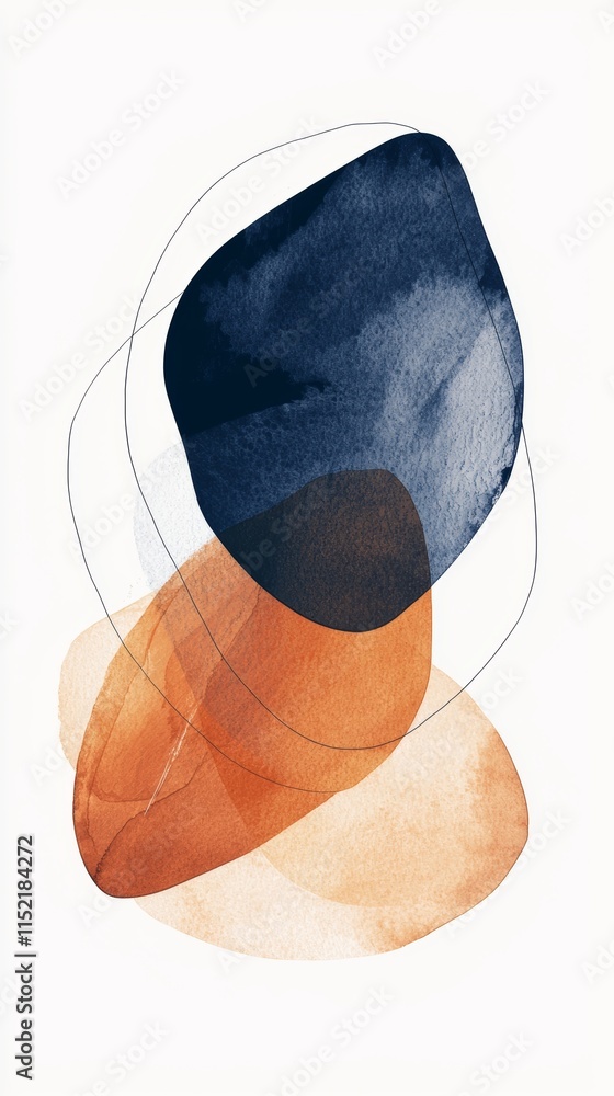 Aufkleber modern abstract art featuring overlapping blue and orange watercolor shapes intertwined with delicat