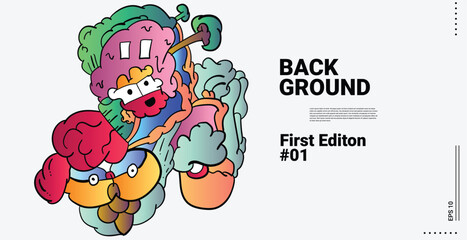 Fototapeta premium Colorful Abstract Background Patterns for Web Design, Landing Pages, Social Media Stories, and Print Materials Cute cartoon monster character. Flat design. Illustratio