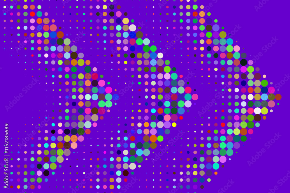 Sticker abstract arrow created from dots, halftone effect illustration. retro colorful halftone style arrow 