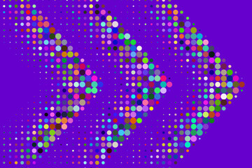 Abstract arrow created from dots, halftone effect illustration. Retro colorful halftone style arrow as abstract modern background. Perfect for web design, digital art, colleges, or any other projects.