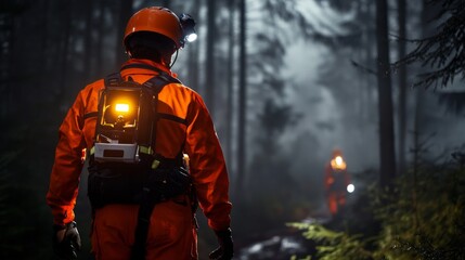 Nighttime Rescue Operations in Lush Forest Setting
