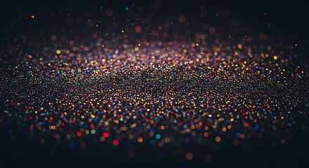 Sparkling colorful glitter lights bokeh night party celebration.  Dark abstract sparkle.