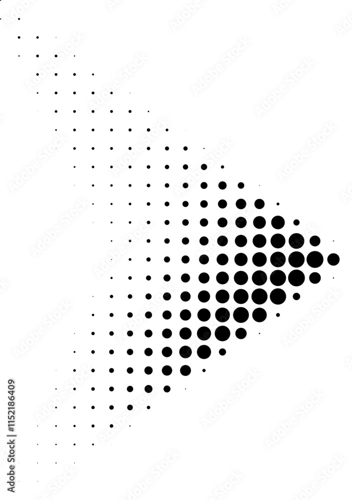 Sticker abstract illustration of arrowhead created from dots, retro halftone pattern effect. graphic element