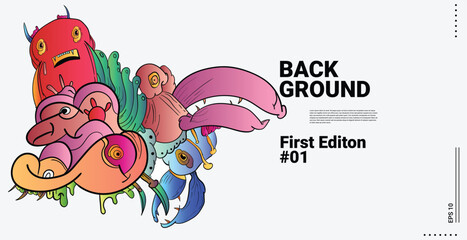 Happy Halloween. Landing page template. Web design.Cute cartoon monster character. Flat design. Illustration.