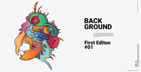 Happy Halloween. Landing page template. Web design.Cute cartoon monster character. Flat design. Illustration.