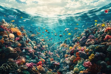 Obraz premium Vibrant Coral Reef Ecosystem Underwater Scene With Fish