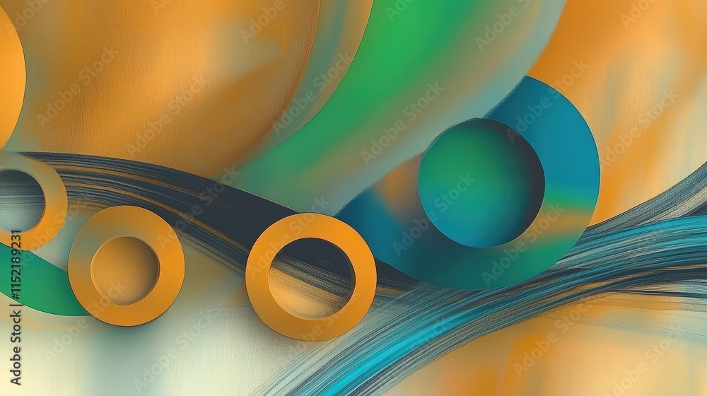 Poster colorful abstract shapes with circular elements and flowing lines