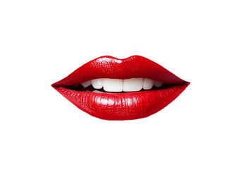 Red woman lips isolated on transparent background.