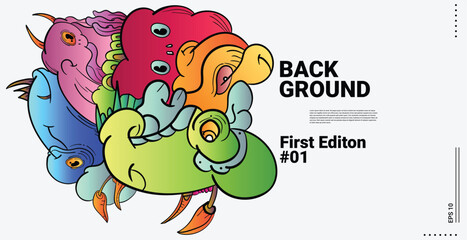 Colorful Abstract Background Patterns for Web Design, Landing Pages, Social Media Stories, and Print Materials Cute cartoon monster character. Flat design. Illustration.