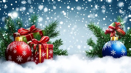 Obraz premium Christmas backdrop including presents and baubles. Generative Ai