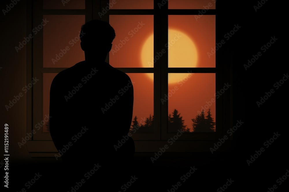 Aufkleber silhouette of a worker gazing out the window with space below for captions or text