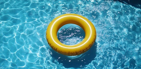 Vibrant Inflatable Ring Floating on the Serene Swimming Pool Water in Summer Sunshine