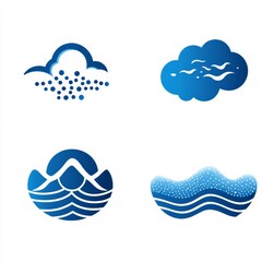 4 simple vector logos, in a blue and white color scheme, a cloud technology company logo design with water droplets, an interconnected dots and circles pattern, simple shapes and lines, an abstract re