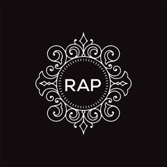 RAP letter logo design with black background in illustrator, vector logo modern alphabet font overlap style. calligraphy designs for logo, Poster, Invitation, etc.	