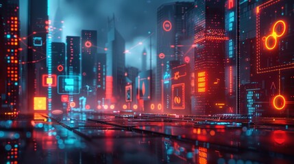 Fototapeta premium Futuristic city with glowing network.