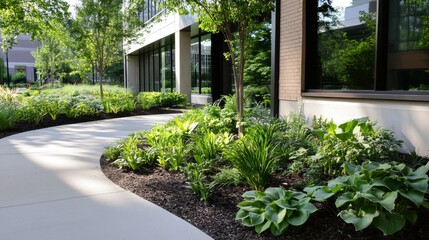 Serene Hospital Garden Peaceful Respite - Tranquil garden, peaceful sanctuary, healing environment, nature's solace, restorative landscape.