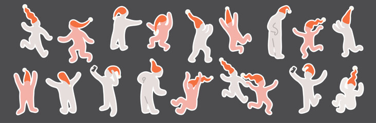 cute people in Santa's hats sticker pack. Christmas and New Year elements for poster sticker design logo decoration