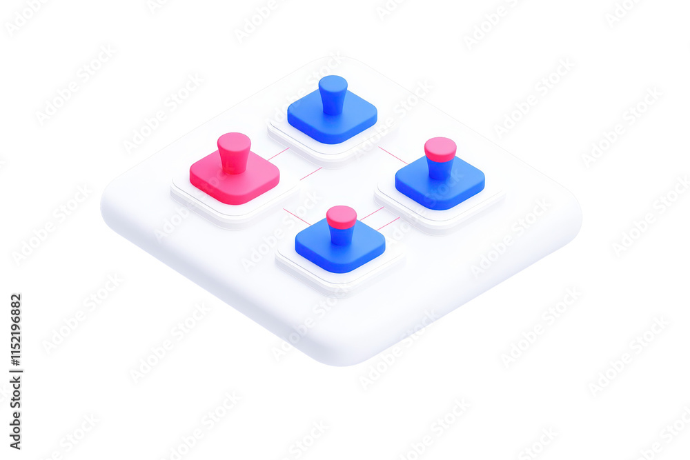 Aufkleber a square control panel featuring four colorful buttons arranged in a grid, designed for user interac