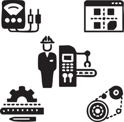 Equipment,Technical,Robotics,Electrical,Fitness gear,Crane Vector design icon symbol Set
