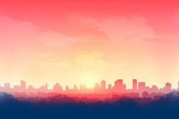 Fototapeta premium Misty city skyline a dreamy silhouette in soft pastels of pink and blue at dawn or dusk