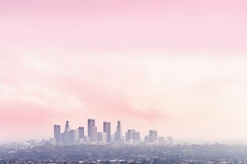 Fototapeta premium City skyline in fog a soft pastel visualization of morning or evening hues with light pink and blue