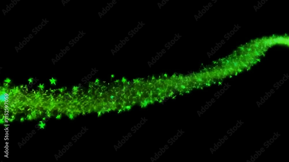 Fototapete swirling green light trails against a deep black backdrop. sparkling particles create an elegant, me