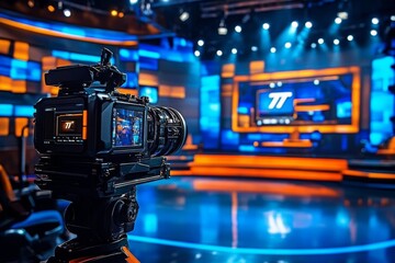 A TV studio set is being prepared for an exciting talk show variety program.