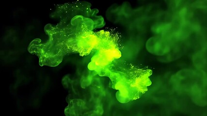 Realistic bad smell cloud with green vapors on a black background. Stink clouds of smoke, smog, and chemical stench gases. Animated green stink cloud isolated in a dark setting.