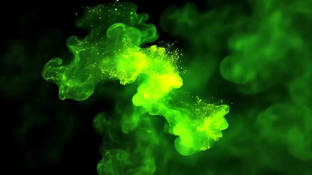 Realistic bad smell cloud with green vapors on a black background. Stink clouds of smoke, smog, and chemical stench gases. Animated green stink cloud isolated in a dark setting.