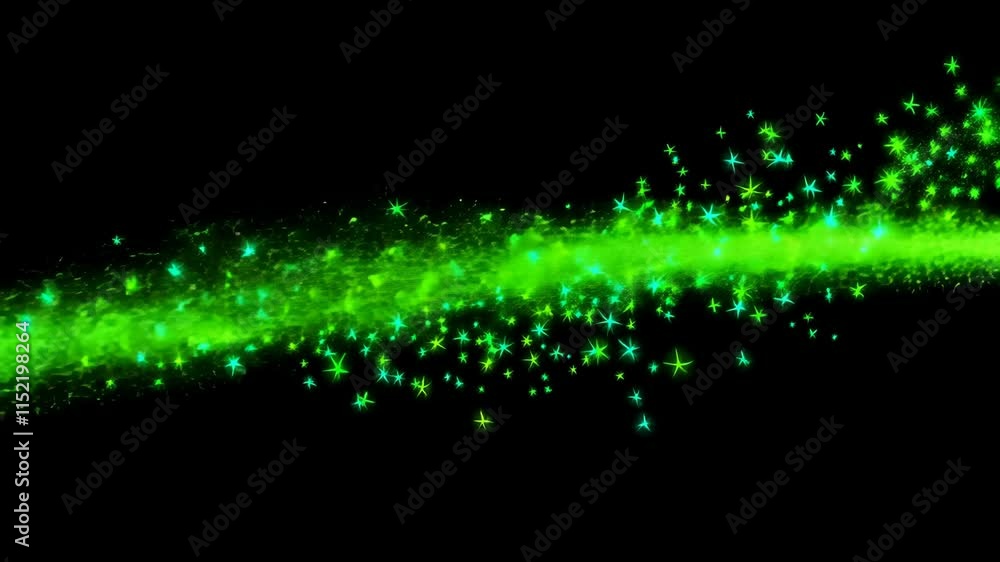 Aufkleber Swirling green light trails against a deep black backdrop. Sparkling particles create an elegant, mesmerizing effect. Dynamic abstract background video.