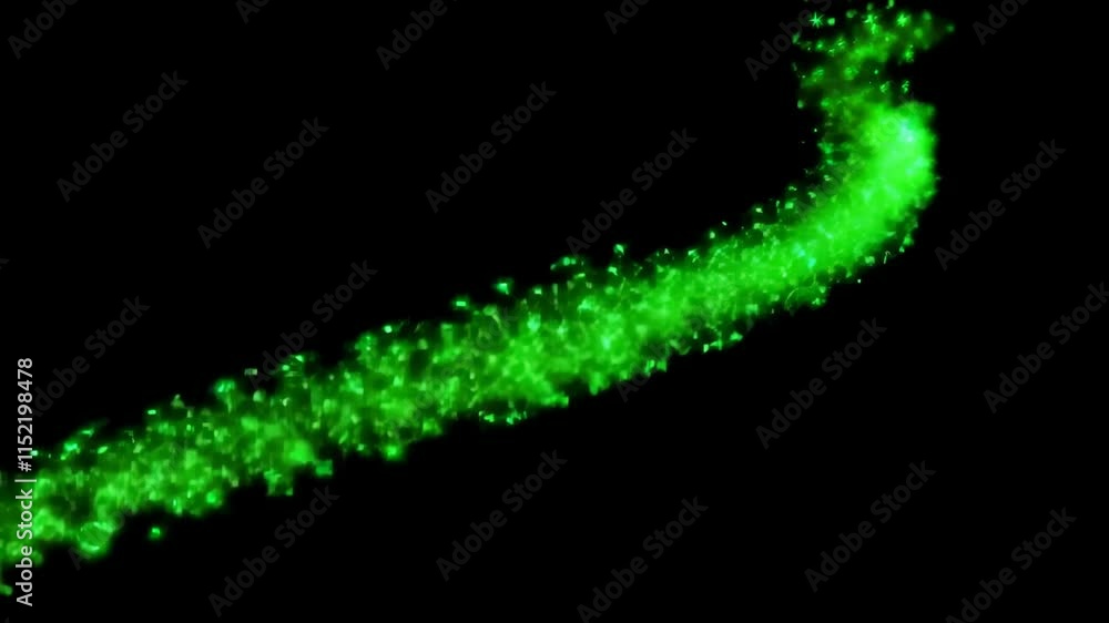 Leinwandbilder Swirling green light trails against a deep black backdrop. Sparkling particles create an elegant, mesmerizing effect. Dynamic abstract background video.