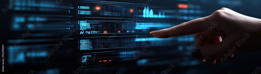 Aufkleber hand navigating futuristic touchscreen interface, glimpse into interactive technology with vibrant b