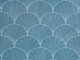 Pattern of Japanese fish scales or Chinese fish skin wave and curve pattern. Asian curved fan and fish scales pattern, in deep blue tosca color. Seamless background texture  © TMR Studio