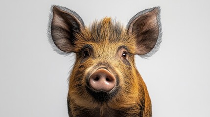 Fototapeta premium Young Piglet Portrait - Adorable piglet, curious gaze, farm animal, rustic charm, nature imagery.