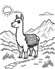  Llama in Mountains with Traditional Blanket