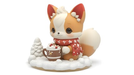 Adorable Little Fox in Watercolor Style with Cozy Scarf