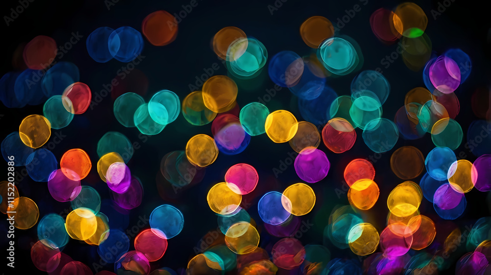 Poster vibrant bokeh lights: a mesmerizing abstract image of colorful bokeh lights on a dark background, pe