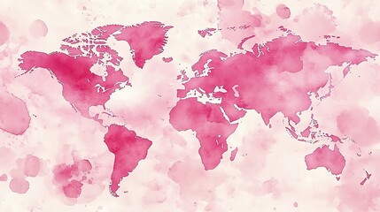 Obraz premium A world map made of pink watercolor, on a white background, with soft colors