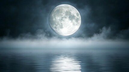 A Radiant Full Moon Illuminates a Peaceful Lake, Reflecting Silver Light on Calm Waters